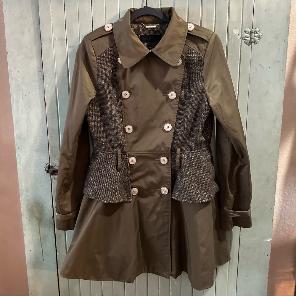 Steve Madden Tweed Peplum Trench Coat Military Double Breasted Ruffle No Belt
